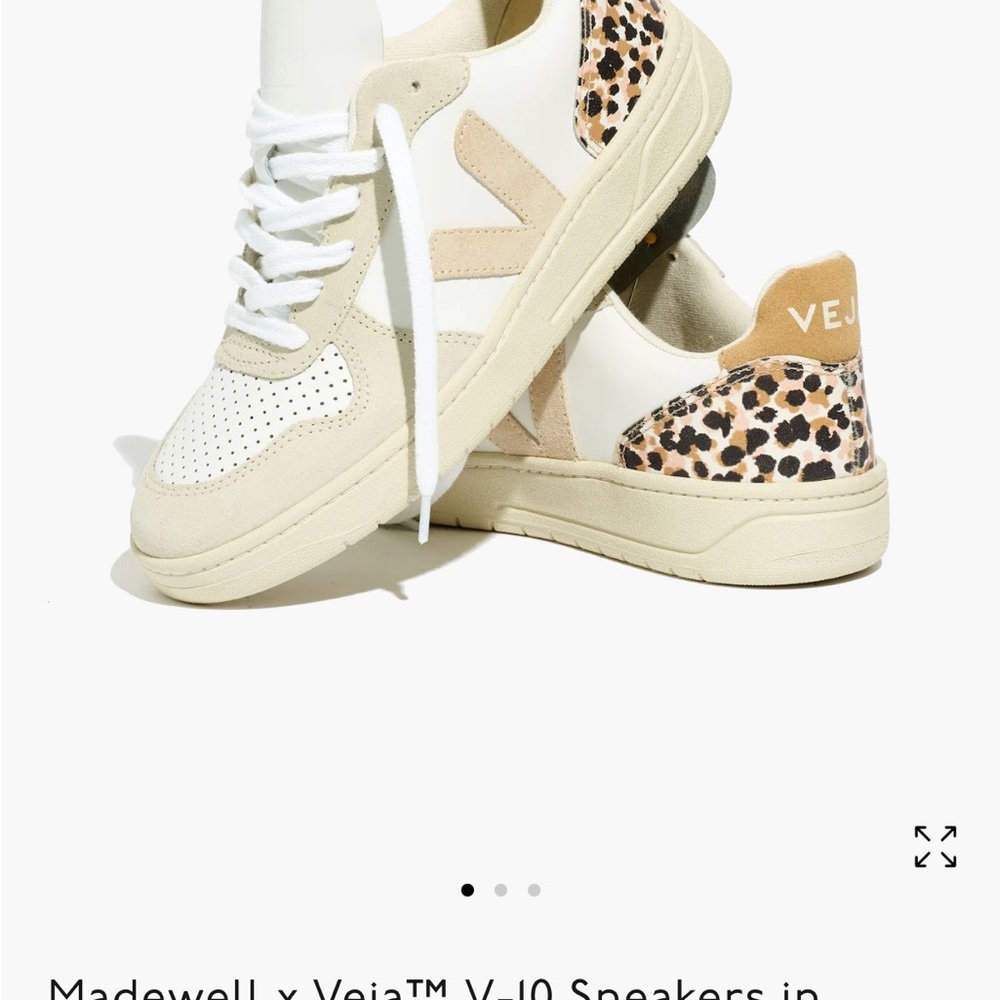 Veja Women's Sneakers in Cream and Tan with Leopard Accent